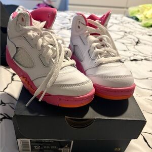 White and Pink High-Top Sneakers